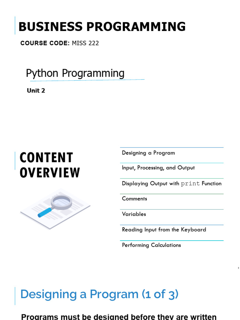 MISS 222 Unit 2 | PDF | Programming | Computer Program