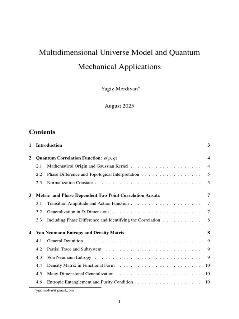 Multidimensional Universe Model and Quantum Mechanical Applications ...