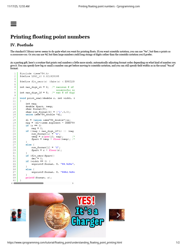 Print Floating Point Numbers in C | PDF | Numbers | Computer Engineering