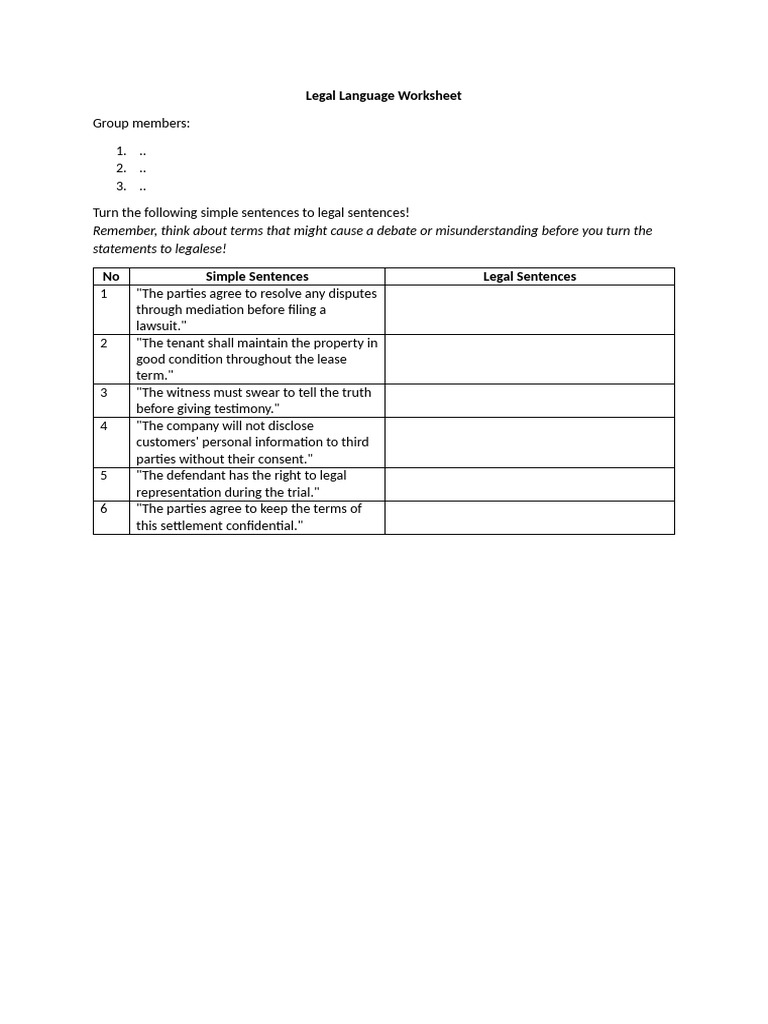 Group Task 1 - Turning Simple Sentences To Legal Language | PDF