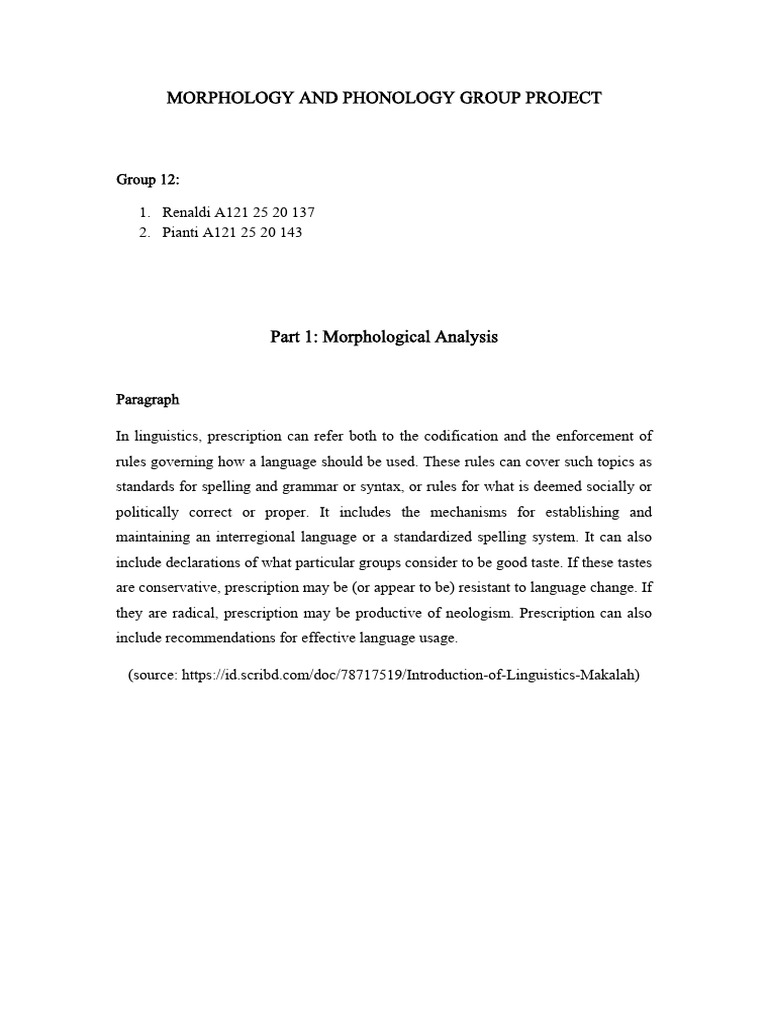 Final Project Group 12 D | PDF | Morphology (Linguistics) | Word