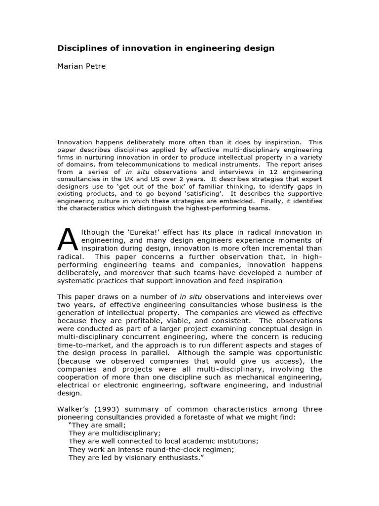 Disciplines for Innovation in Engineering | PDF | Expert | Brainstorming