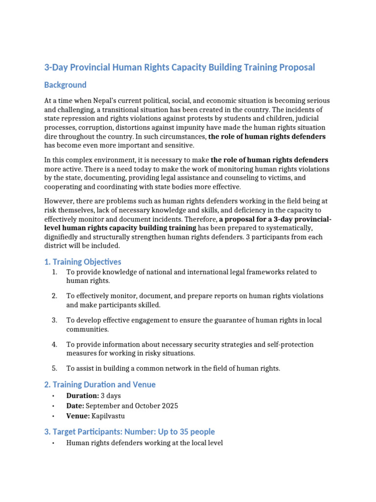 Human Rights Training Proposal in Nepal | PDF | Human Rights | Capacity ...