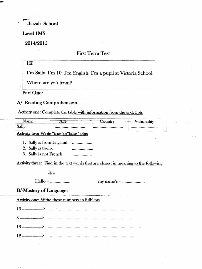 Dzexams 1am Anglais 55897 | PDF