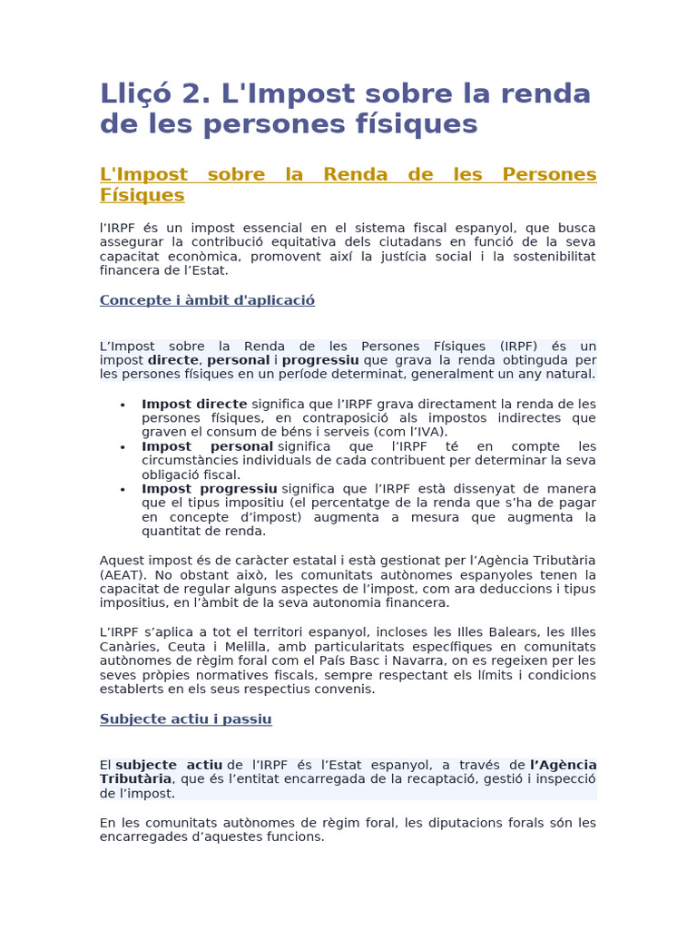 Impost Sobre Renda Persones Físiques EAC2-1 | PDF