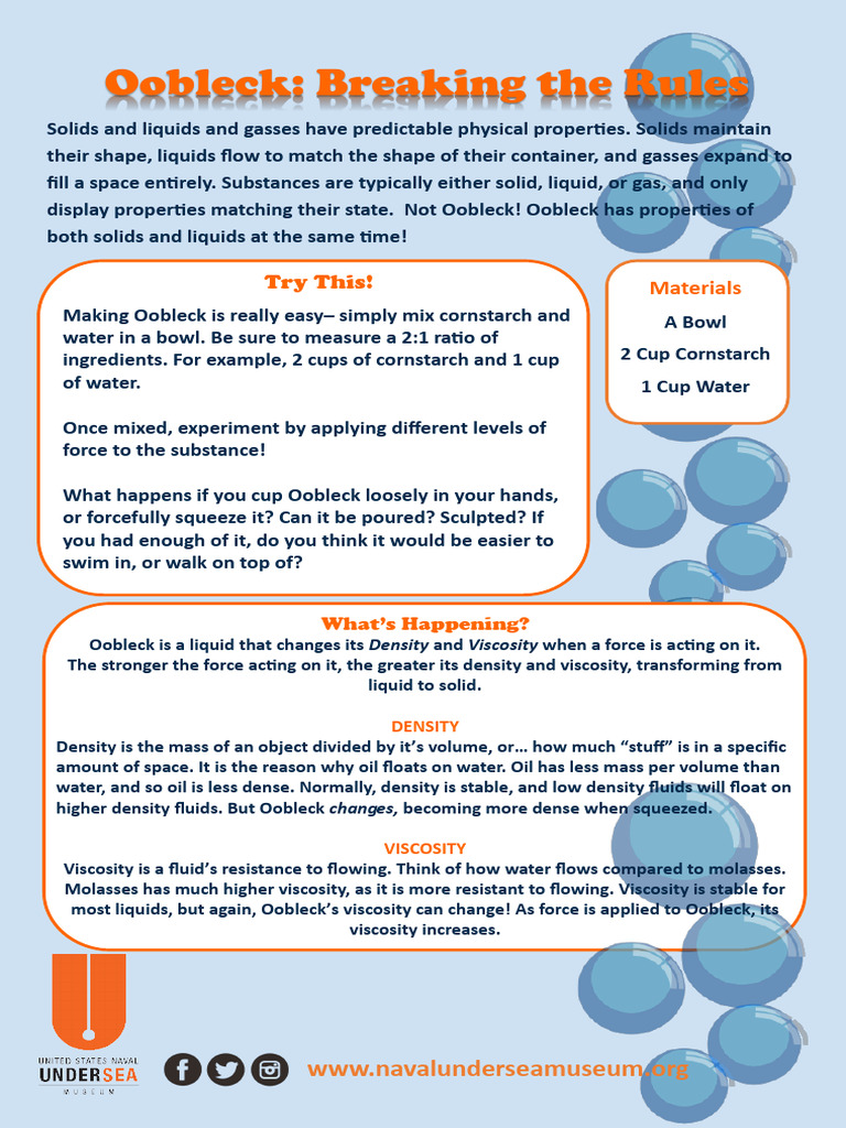 Oobleck: Explore Non-Newtonian Fluid | PDF