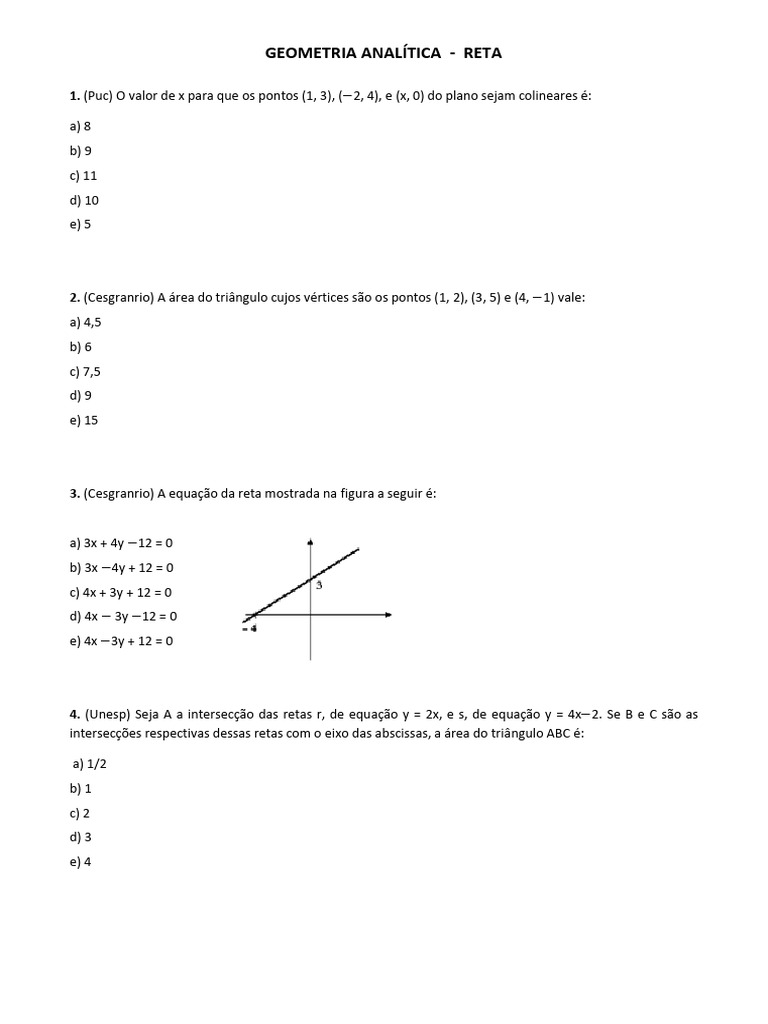 Questões de Geometria Analítica | PDF | Triângulo | Linha (Geometria)