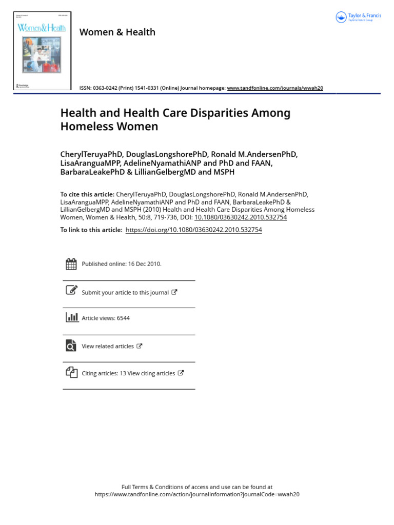 Health and Health Care Disparities Among Homeless Women | PDF | Health ...