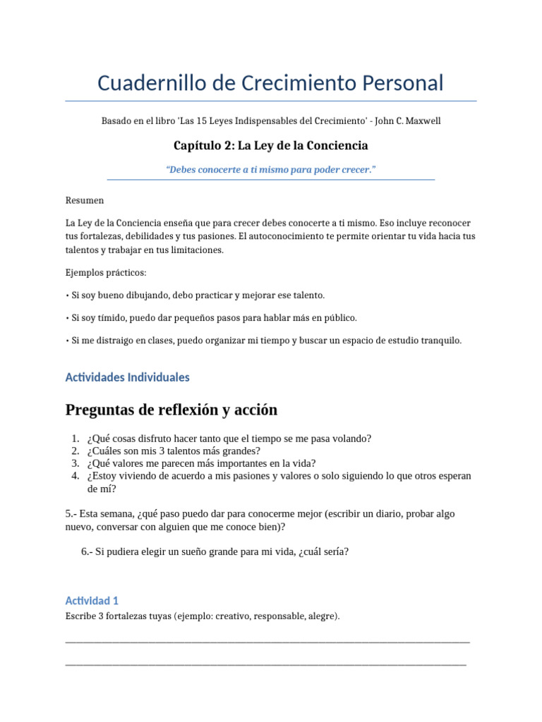 Crecimiento Personal: La Ley de la Conciencia | PDF