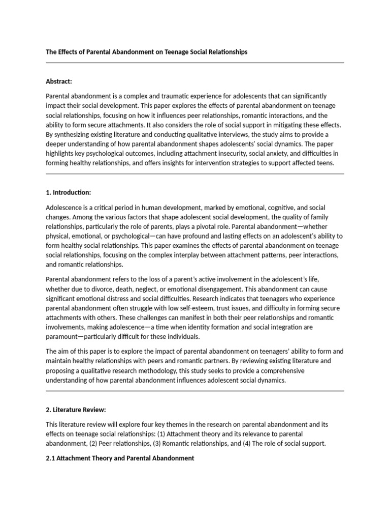 Impact of Parental Abandonment on Teens | PDF | Attachment Theory ...