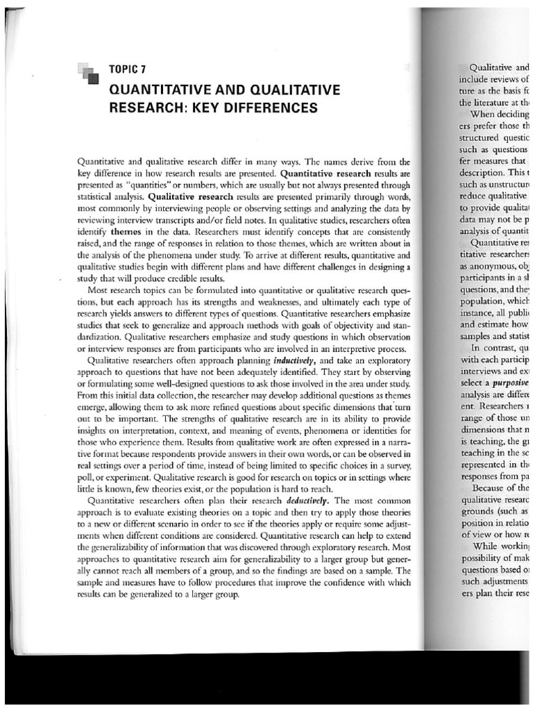 Topic 7 - Quantitative and Qualitative Research-Key Differences | PDF