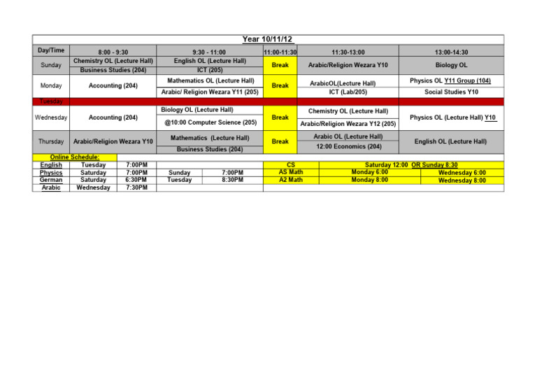 Weekly Class Schedule Overview | PDF