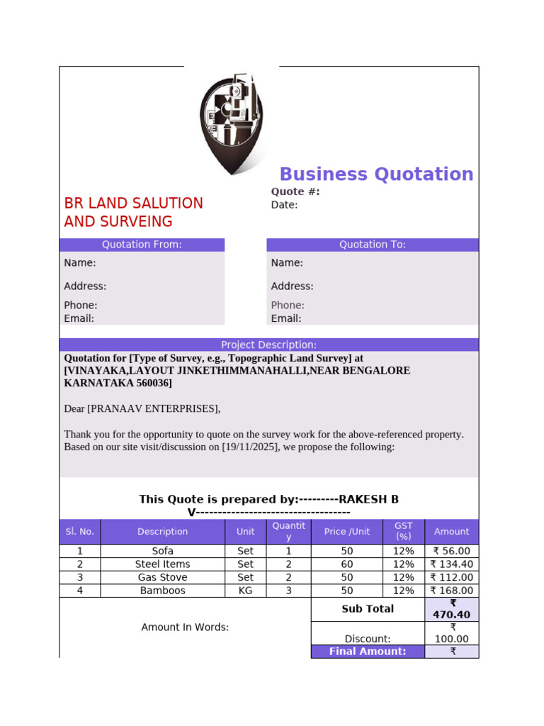Business Quotation for Survey Services | PDF