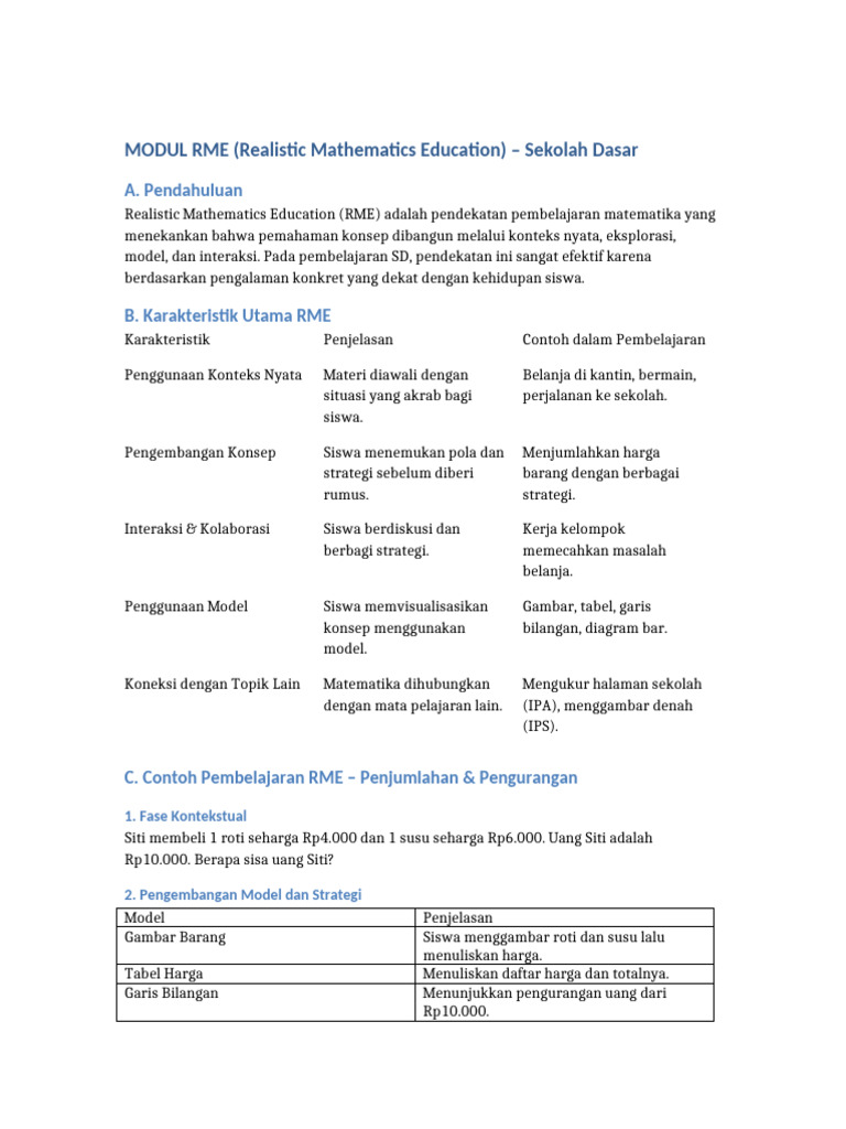 Pendekatan RME dalam Pembelajaran SD | PDF