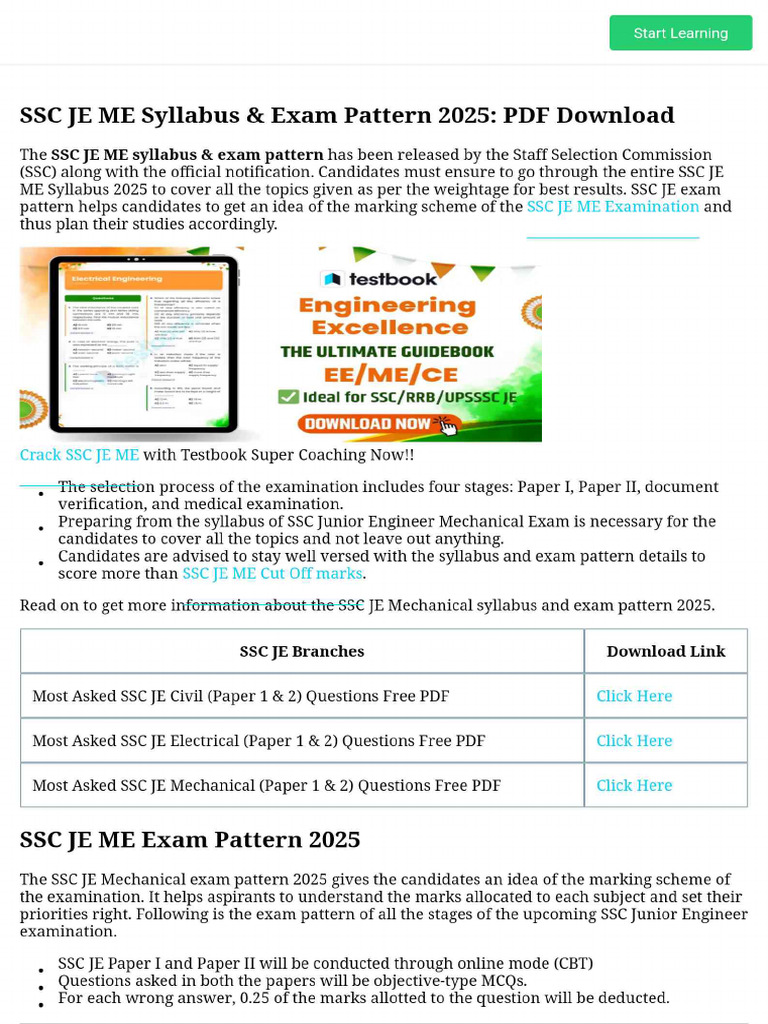 SSC JE ME Syllabus & Exam Pattern 2025 - PDF Download | PDF