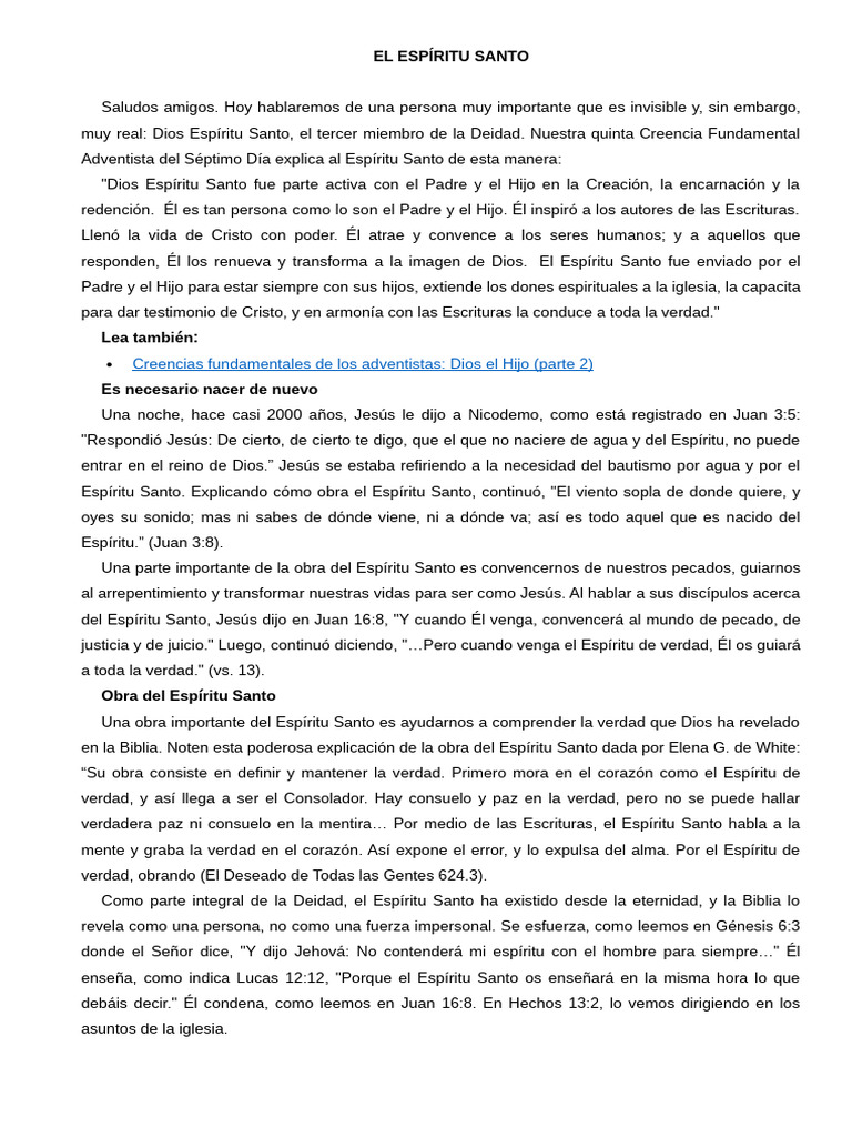 Entendiendo al Espíritu Santo en la Fe Adventista | PDF | espíritu ...