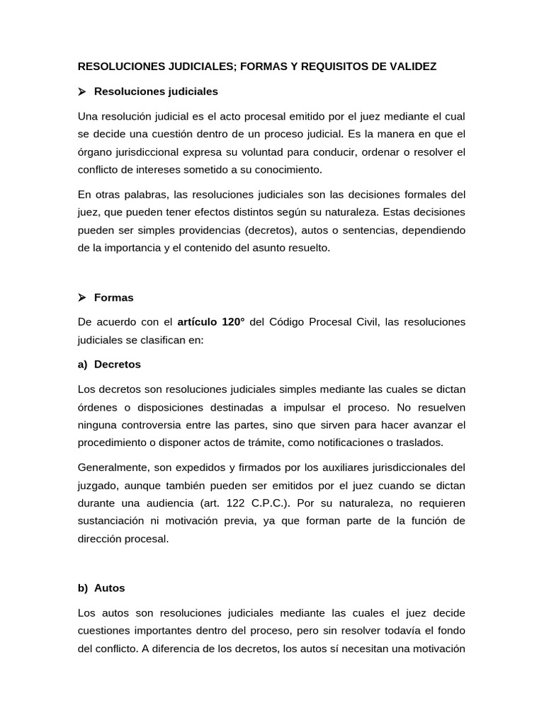 Tipos y requisitos de resoluciones judiciales | PDF | Sentencia (ley ...