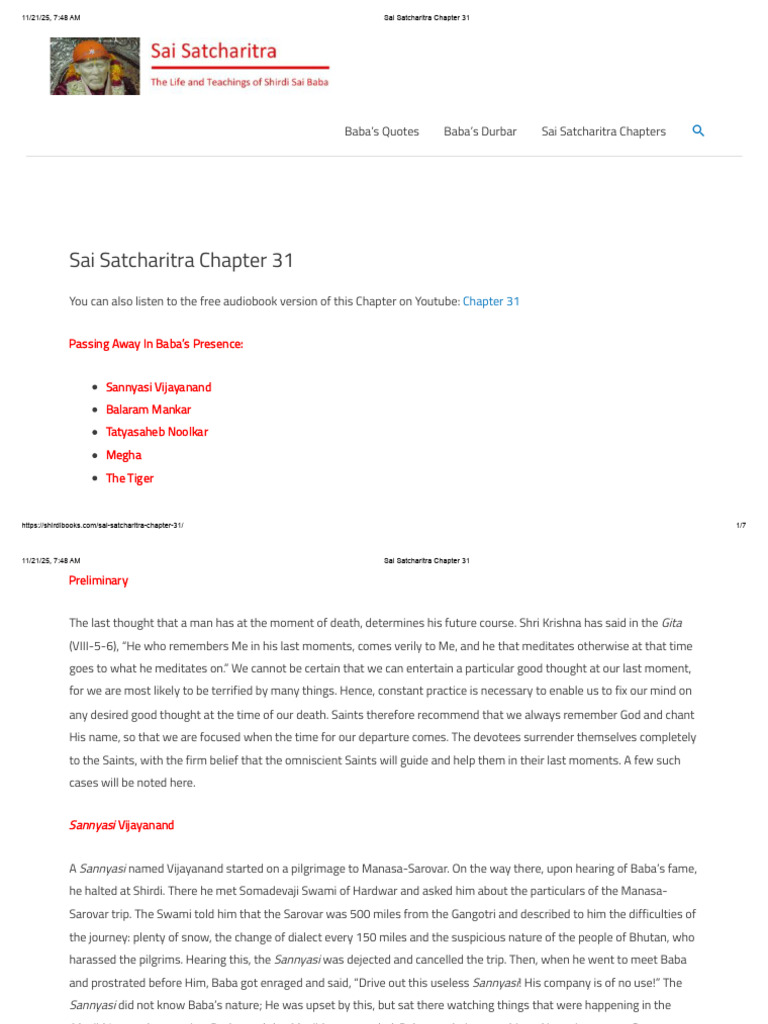Sai Satcharitra Chapter 31 | PDF