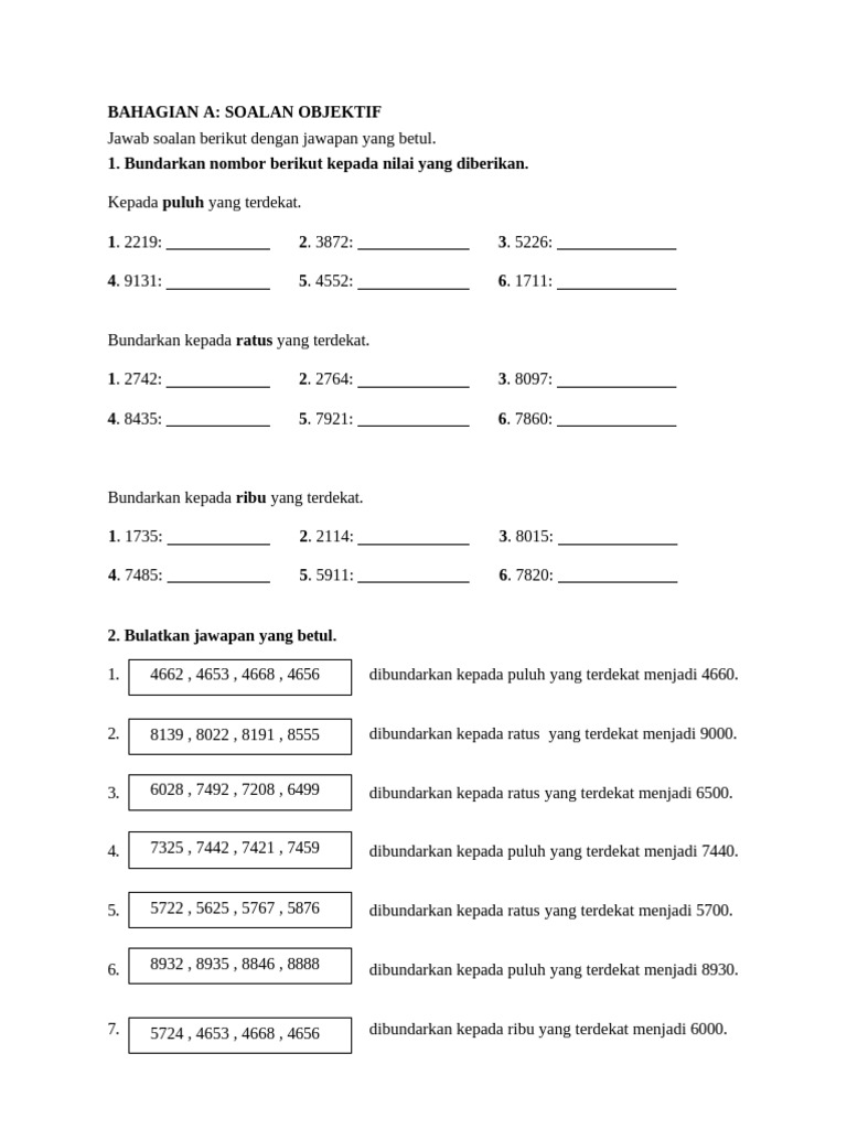 Latihan Matematik: Pembundaran dan Operasi | PDF