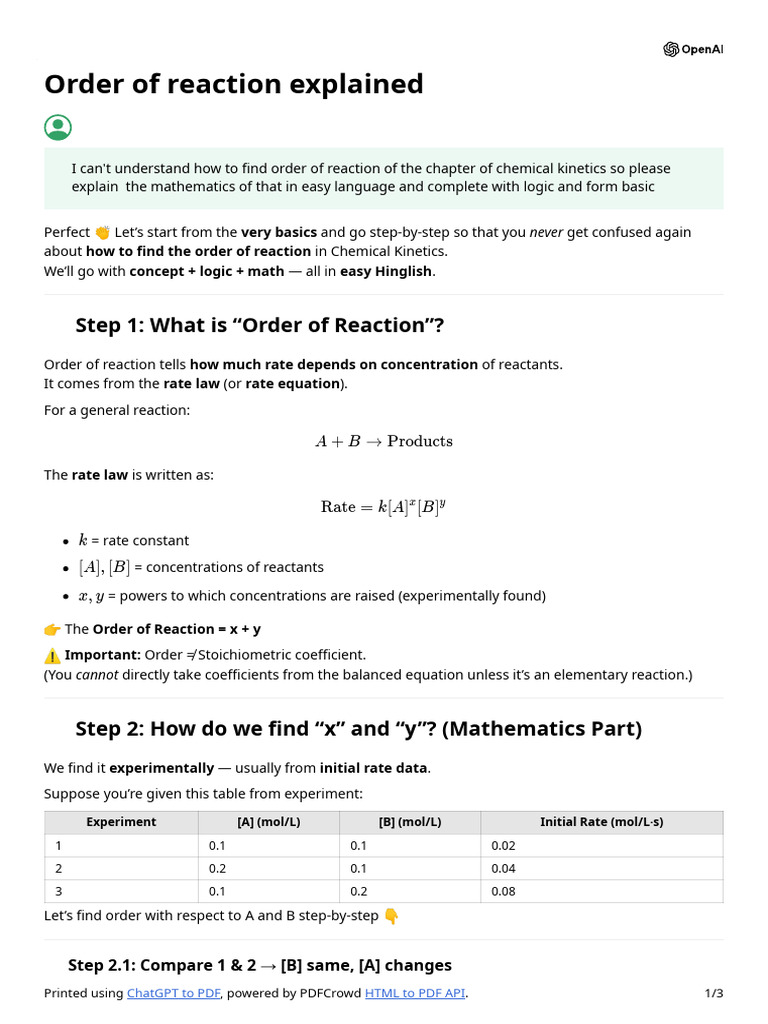 Understanding Order of Reaction in Kinetics | PDF | Reaction Rate ...
