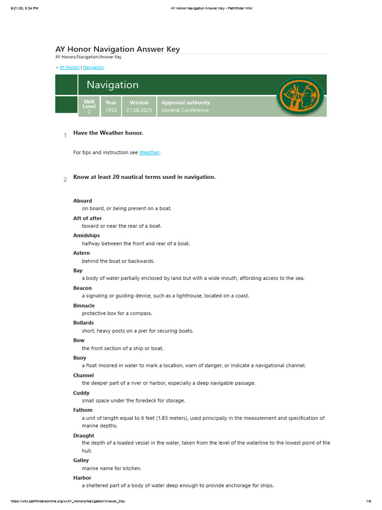 AY Honor Navigation Answer Key | PDF