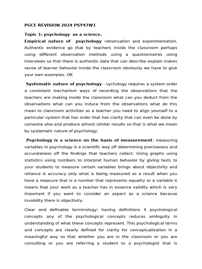 PGCE Psychology Revision Guide 2024 | PDF | Learning | Psychology