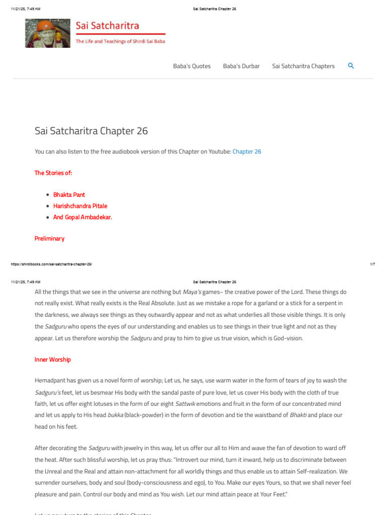 Sai Satcharitra Chapter 26 Summary | PDF | Bhakti