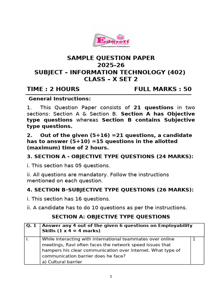 Set 2 Class 10 It 402 2025 26 | PDF