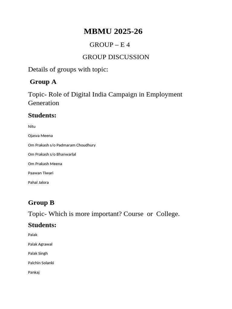 Group Discussions on Key Topics 2025-26 | PDF