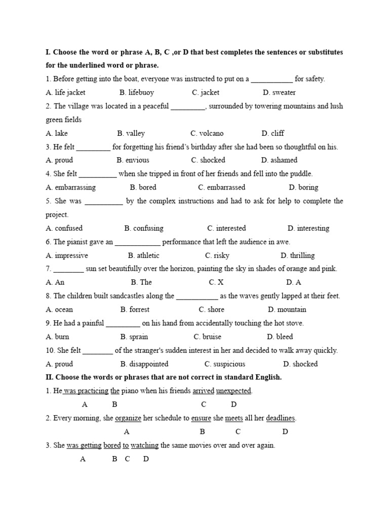 English Grammar and Vocabulary Exercises | PDF