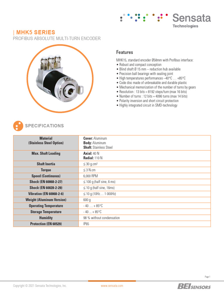 MHK5 Profibus Multi-Turn Encoder Specs | PDF | Implied Warranty ...