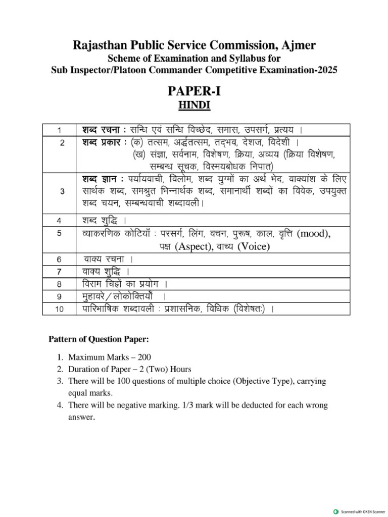 Syllabus For Sub Inspector Comb Comp Exam 2025 Paper I1 | PDF