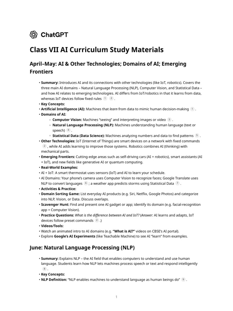 Class VII AI Curriculum Overview | PDF | Artificial Intelligence ...
