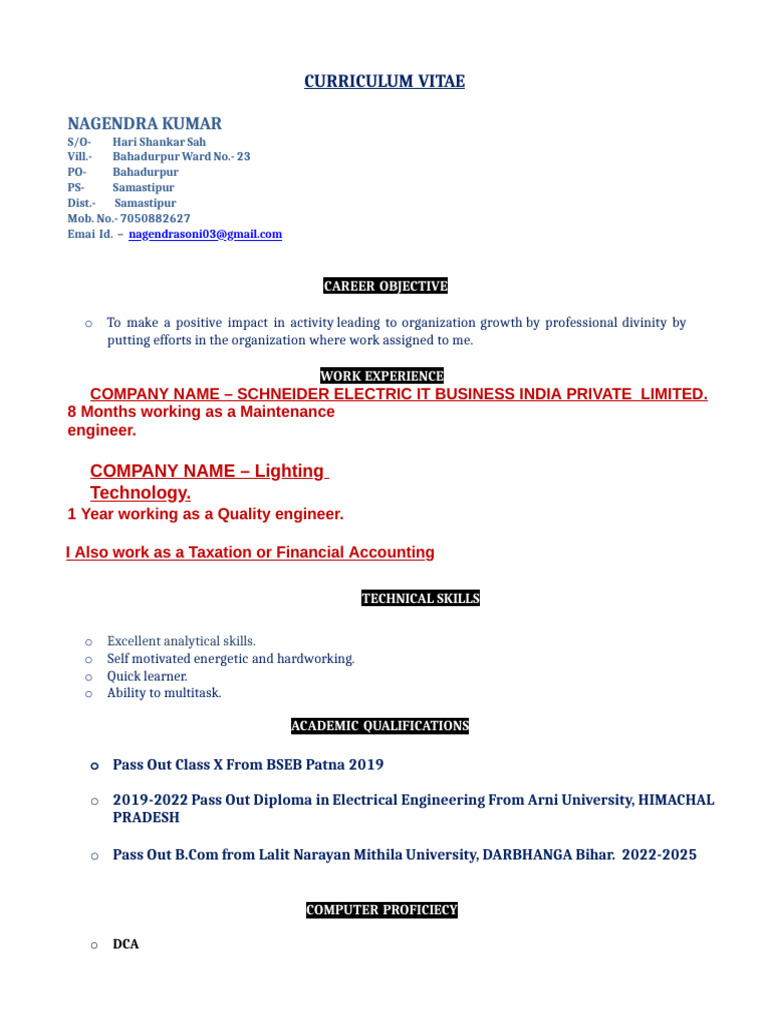 Nagendra Kumar's Professional CV | PDF