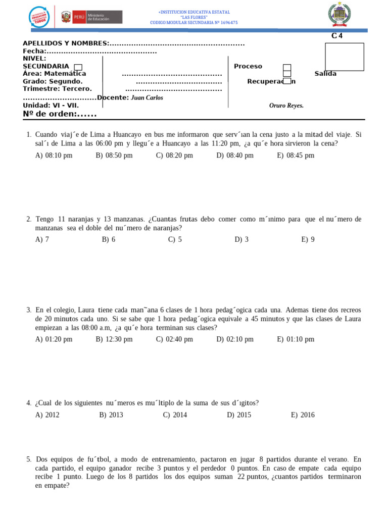 Ejercicios de Matemáticas para Secundaria | PDF
