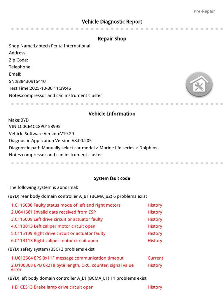 BYD Vehicle Diagnostic Summary | PDF | Vehicle Technology | Car