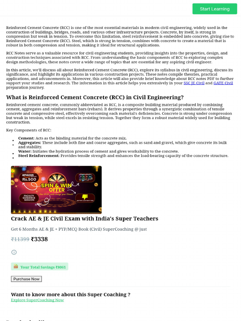Reinforced Cement Concrete (RCC) - Download Subject Notes & Free PDF ...