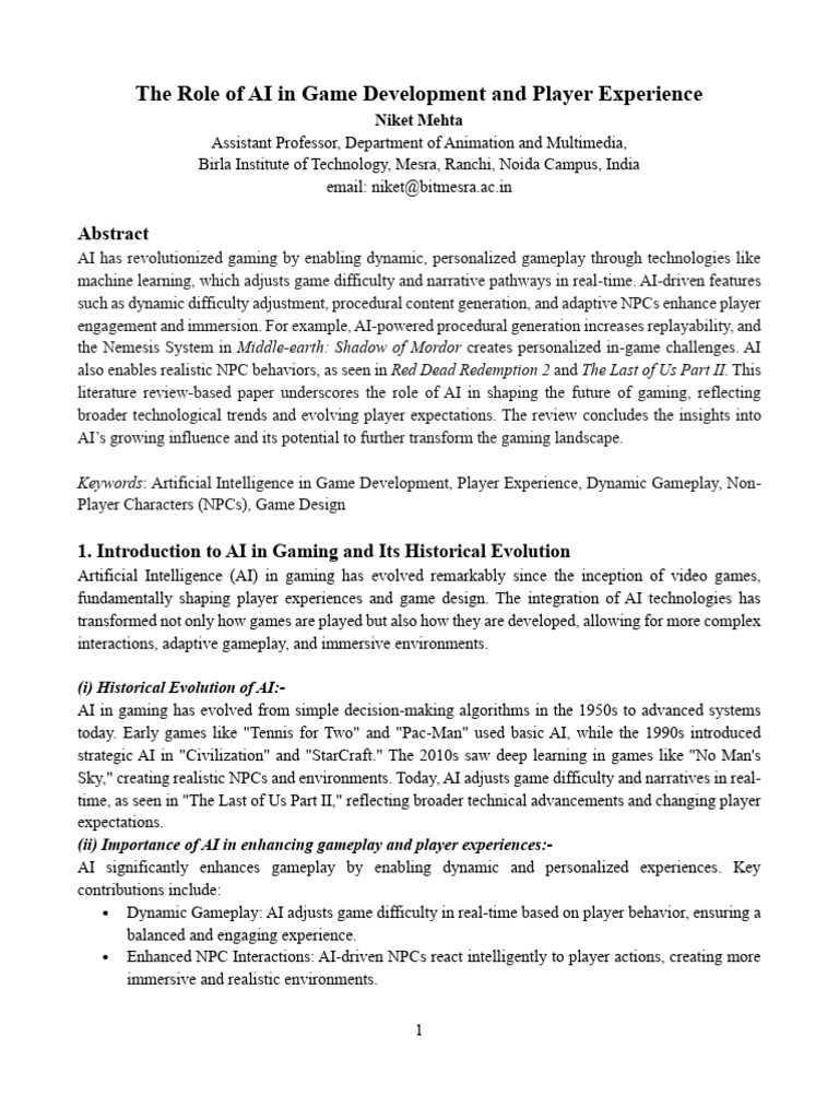 AI's Impact on Game Development | PDF | Artificial Intelligence ...