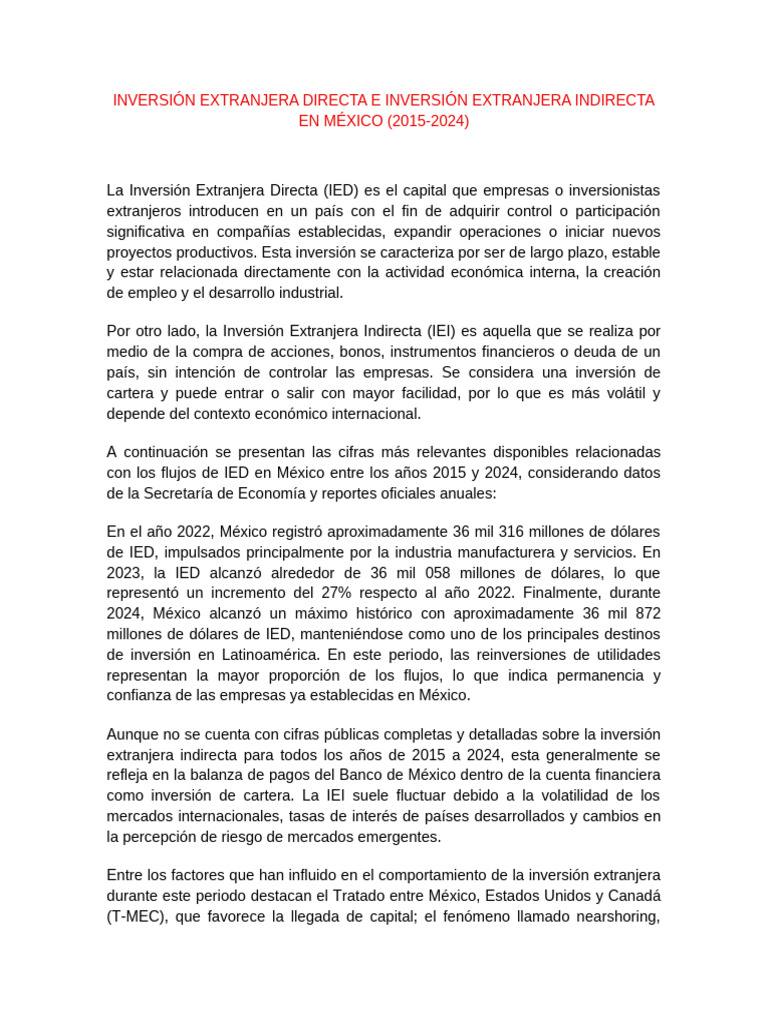 Capitulo Vi Inversión Ditecta e Indirecta en México | PDF | Inversiones ...