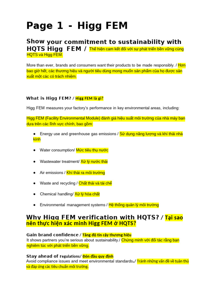 Higg Fem HQTS | PDF