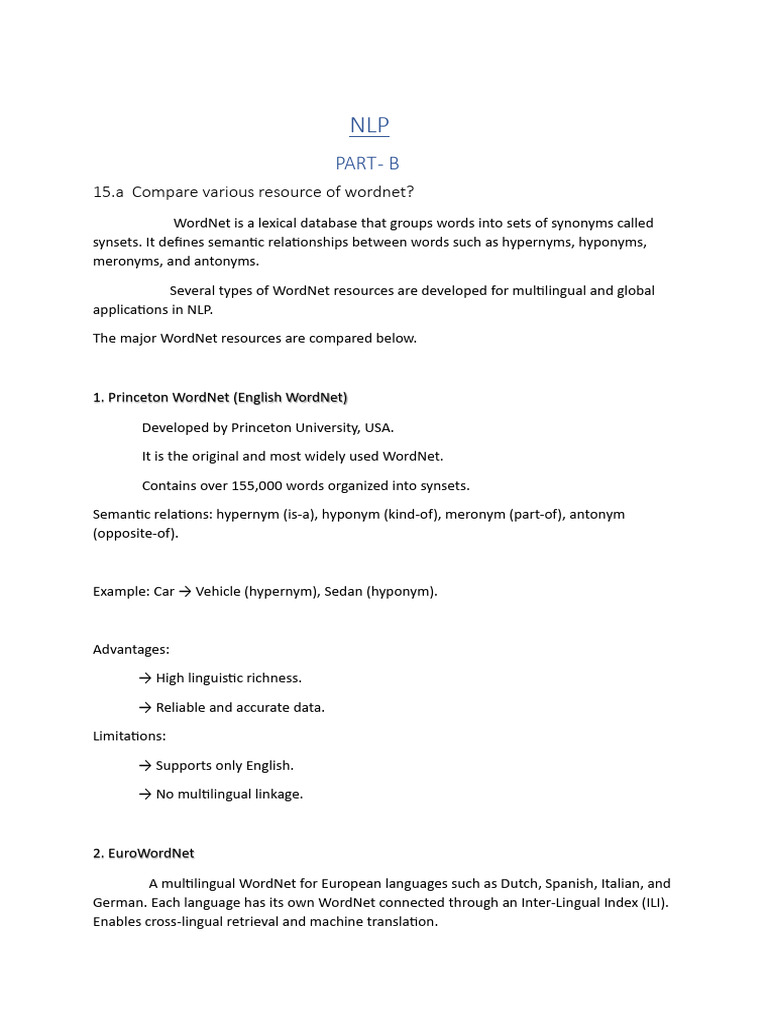 NLP 15 A Answer | PDF | Linguistics | Semantics