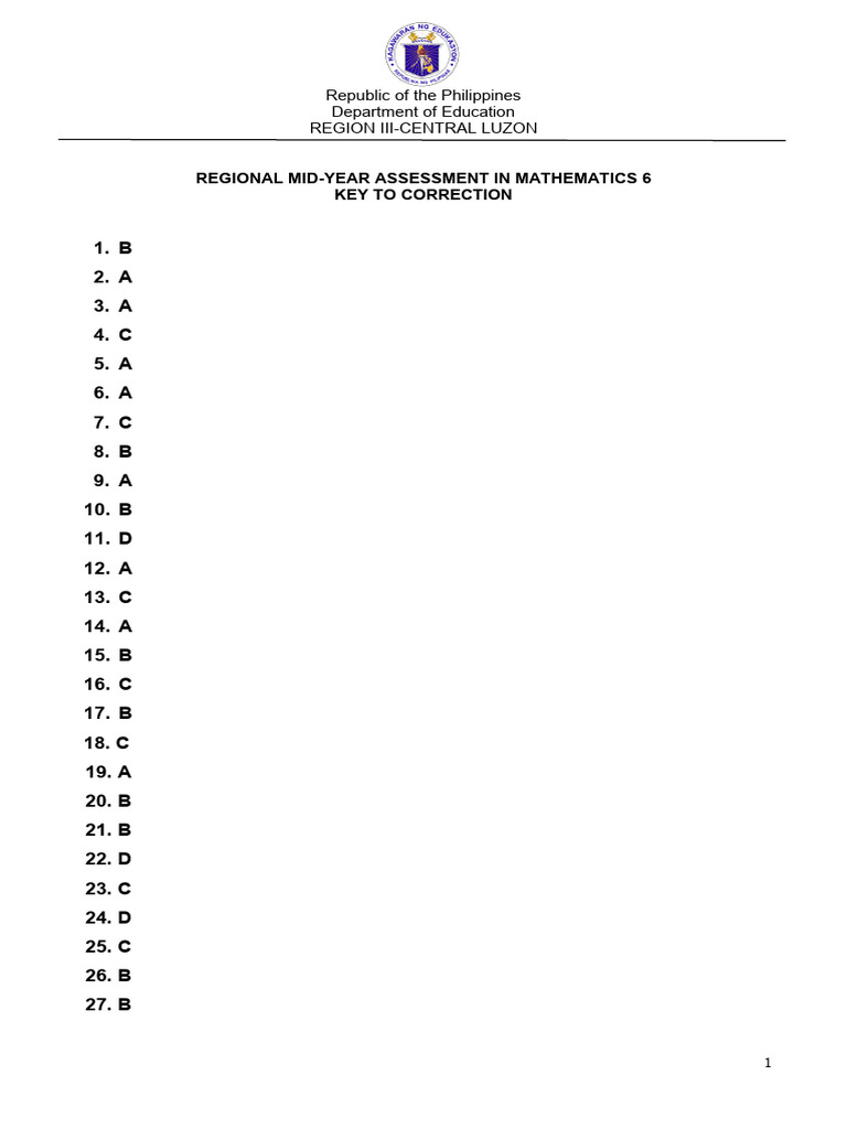 Math 6 Mid-Year Assessment Answers | PDF
