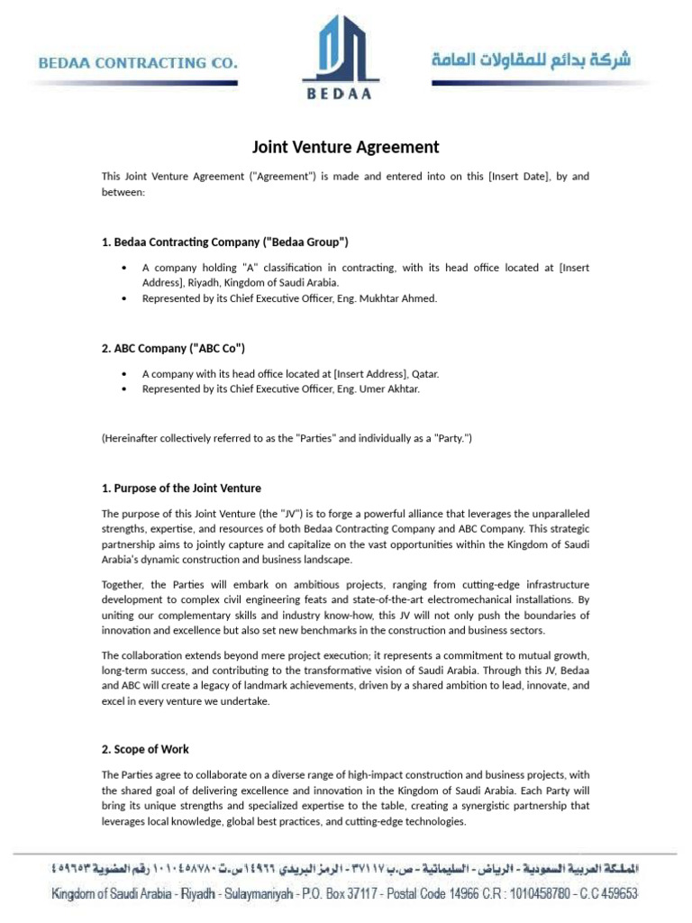 Joint Venture Contract | PDF | Intellectual Property | Joint Venture