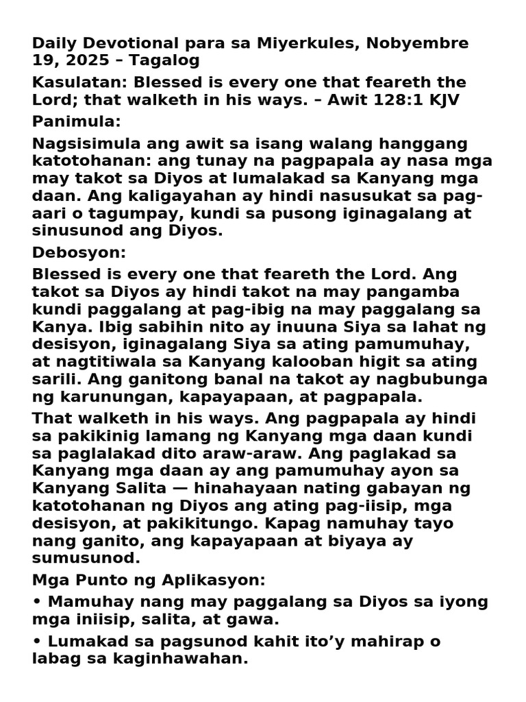 Daily Devotional para Sa Miyerkules | PDF
