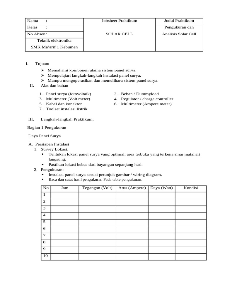 BAB I Panel Surya WorkSheet | PDF