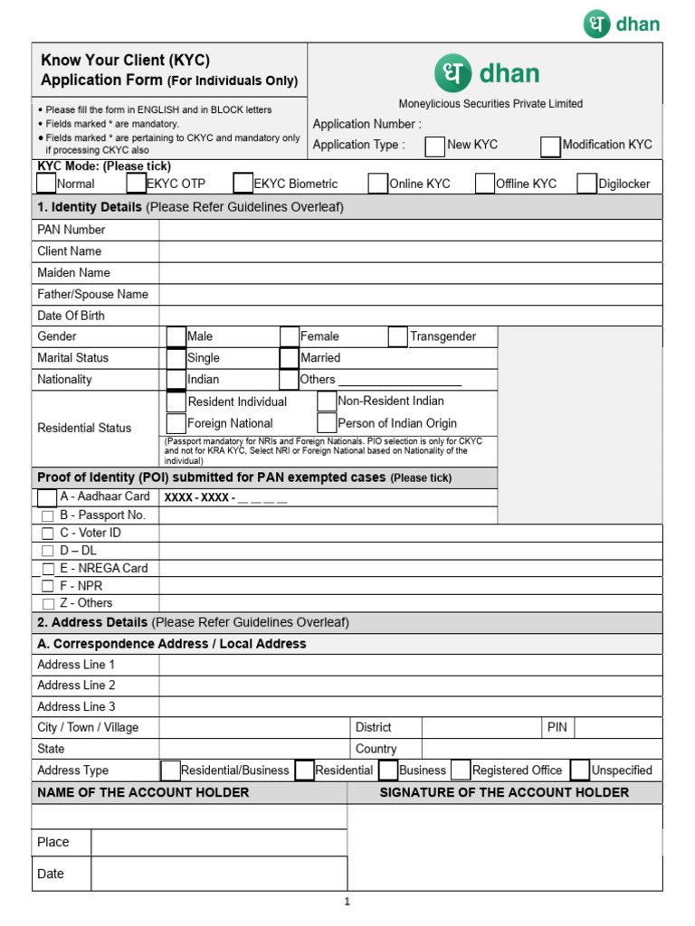 KYC Application Form for Individuals | PDF | Identity Document ...