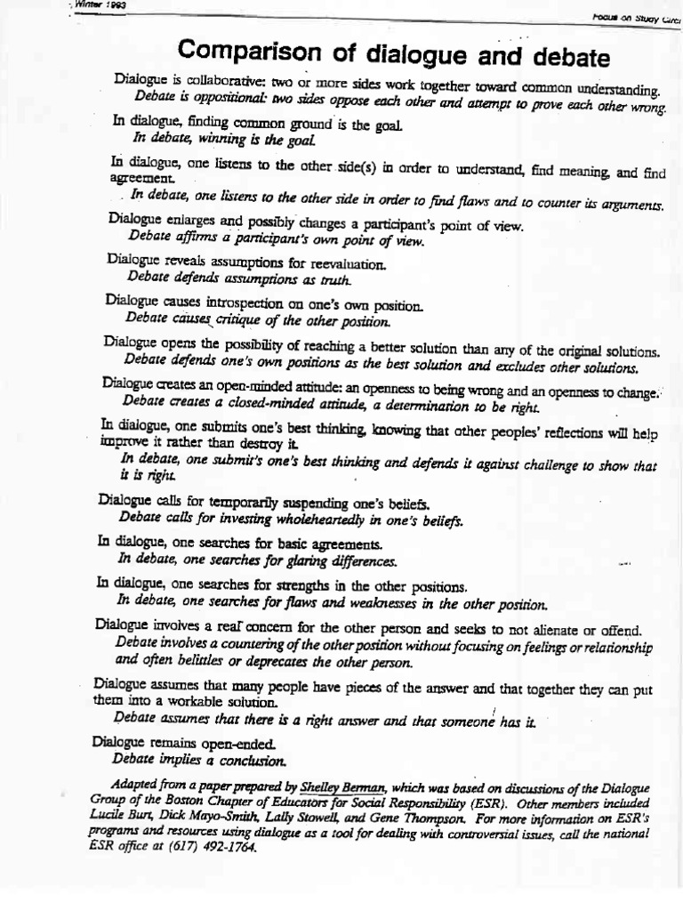 Dialogue vs. Debate: Key Differences | PDF