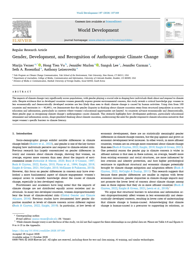 Gender, Development, and Recognition of Anthropogenic Climate Change ...
