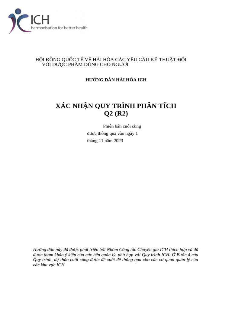 Bản Dịch ICH Q2 (R2) Guideline 2023 | PDF