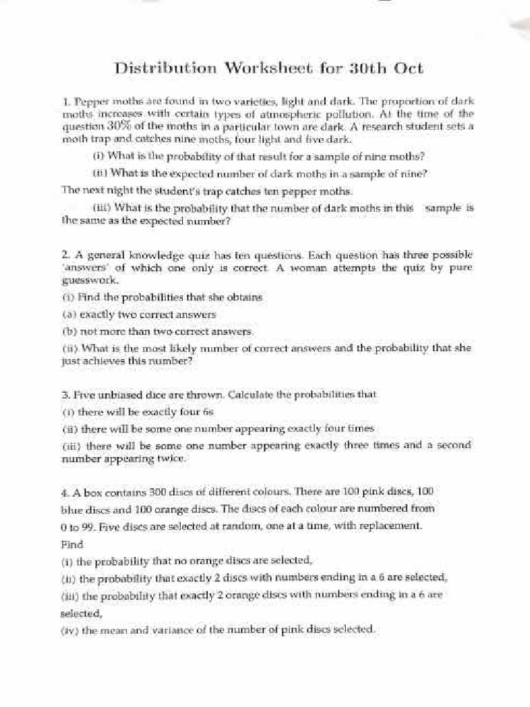 Distribution Worksheet 1 | PDF